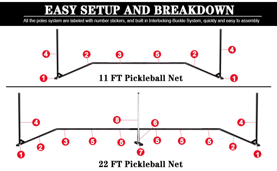 Hoverphenix Portable Pickleball Net, 22 FT Regulation Size & 11 FT Half Court Size Pickle Ball Net with 2 Pickleballs,Carry Bag, 2 in 1 pickleball net for driveway, Backyards,Outdoor,Indoor,Easy Setup