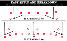 Load image into Gallery viewer,  Hoverphenix Portable Pickleball Net, 22 FT Regulation Size & 11 FT Half Court Size Pickle Ball Net with 2 Pickleballs,Carry Bag, 2 in 1 pickleball net for driveway, Backyards,Outdoor,Indoor,Easy Setup