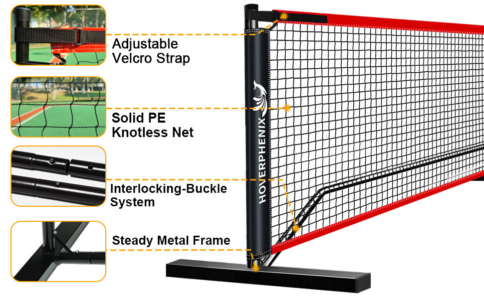 Hoverphenix Portable Pickleball Net, 22 FT Regulation Size & 11 FT Half Court Size Pickle Ball Net with 2 Pickleballs,Carry Bag, 2 in 1 pickleball net for driveway, Backyards,Outdoor,Indoor,Easy Setup
