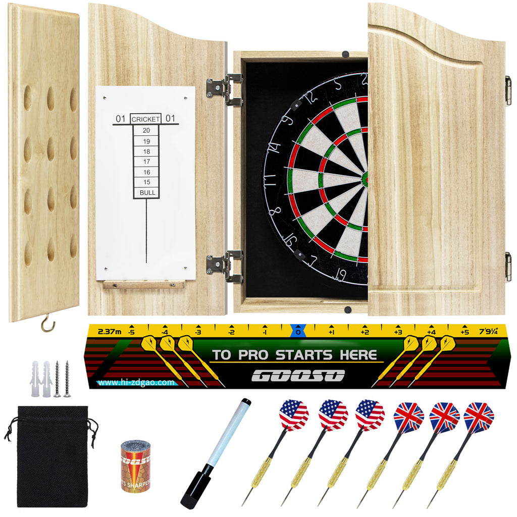 Dart Board Cabinet Set with 18 Inch Bristle Dartboard, Darts Holder Wall Mounted, Darts Throw Line, and Ready-to-Play Bundle with Steel Tip Darts Set