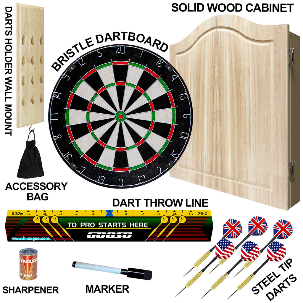 Dart Board Cabinet Set with 18 Inch Bristle Dartboard, Darts Holder Wall Mounted, Darts Throw Line, and Ready-to-Play Bundle with Steel Tip Darts Set