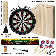 Load image into Gallery viewer, Dart Board Cabinet Set with 18 Inch Bristle Dartboard, Darts Holder Wall Mounted, Darts Throw Line, and Ready-to-Play Bundle with Steel Tip Darts Set