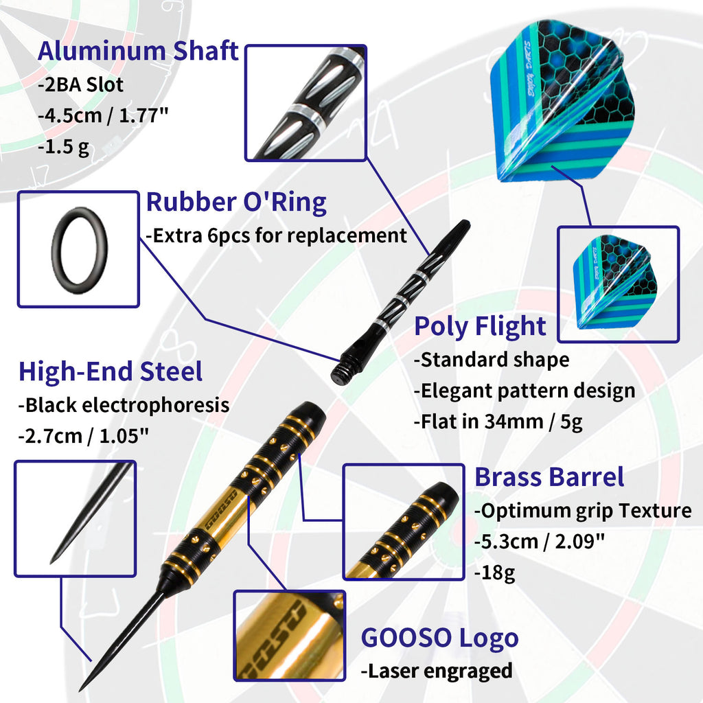 GOOSO Professional Steel Tip Darts Set 18g with 12pcs Dart Flights + Dart Sharpener + Magnetic Case + Darts Tool (6 Pack)
