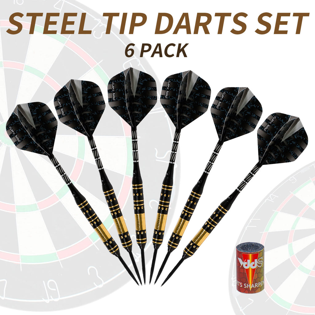 GOOSO Professional Steel Tip Darts Set 18g with 12pcs Dart Flights + Dart Sharpener + Magnetic Case + Darts Tool (6 Pack)