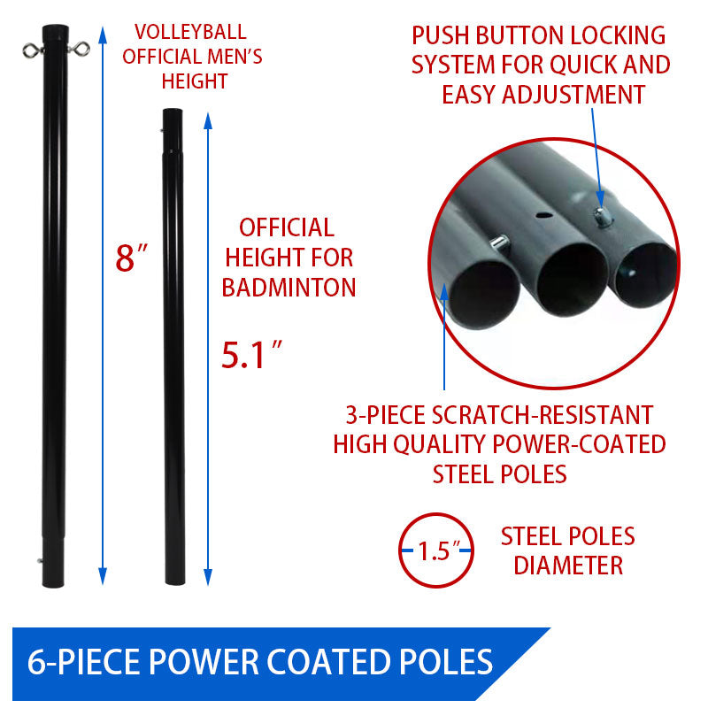 Volleyball and Badminton Set for Backyard and Outdoors with Easy Set-up Volleyball Net + 4 Pro Badminton Rackets + Carrying Bag + Volleyball + Ball Pump