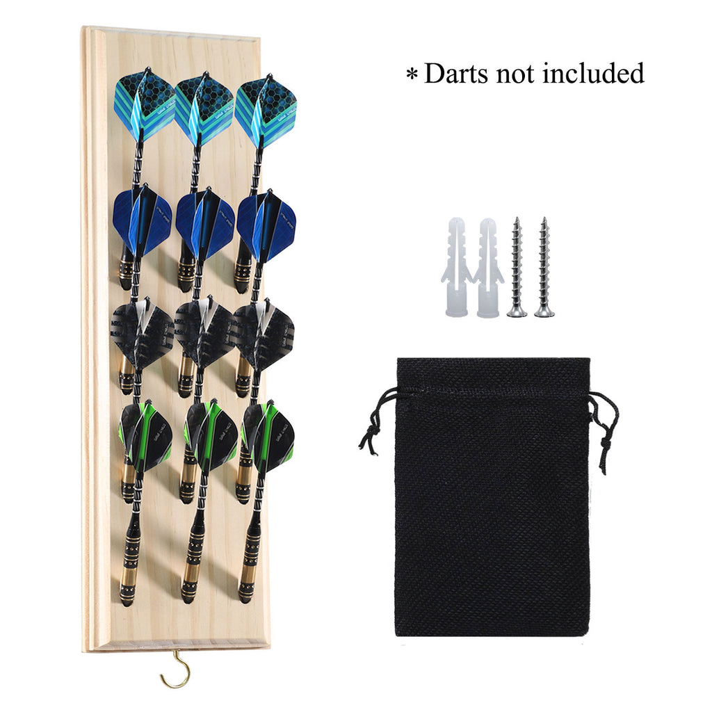 Darts Caddy Wall Mounted Darts Holder/Stand/with Metal Hook, Accessory Storage Bag, Displays 12 Set of Steel/Soft Tip Darts