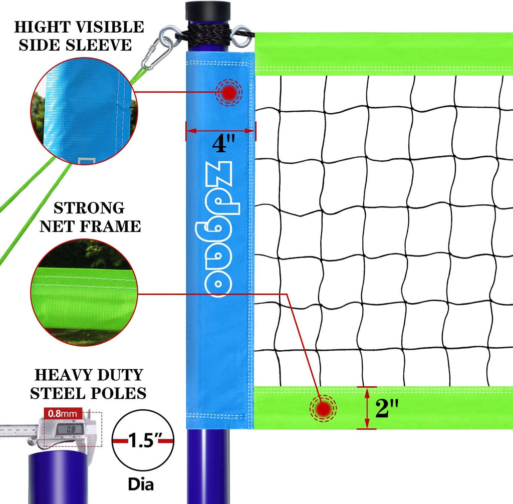 Zdgao Volleyball Net Outdoor - Portable Volleyball Set for Backyard with Professional Volleyball Net, Wrap Yarn Volleyball and Pump, Boundary Line, Carry Bag
