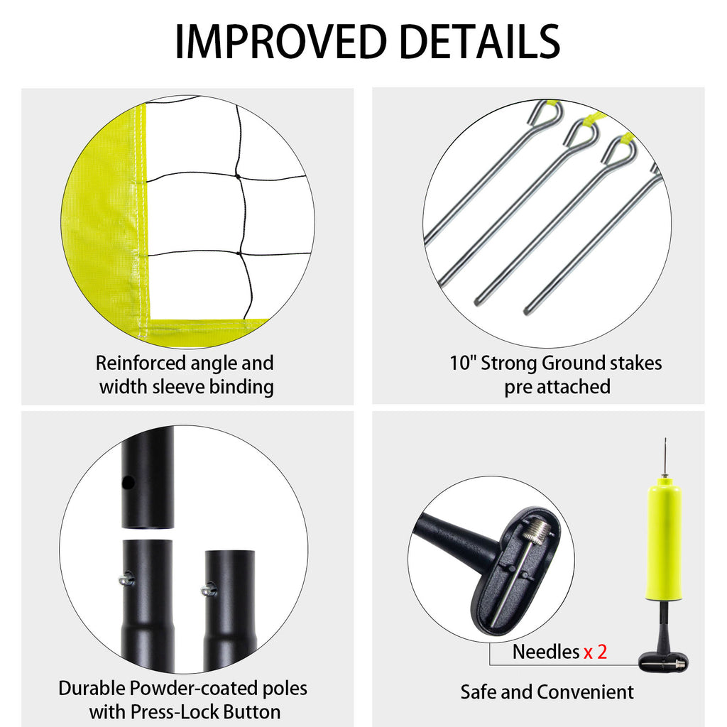 Volleyball Net Outdoor - Professional Volleyball Set with Height Adjustable Aluminum Poles and Anti-Sag System, Boundary Line, Volleyball and Pump