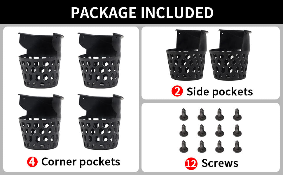 Billiard Pool Table Pockets Durable Plastic Web Replacement Pockets for Pool Table w/12 Screws (Set of 6)