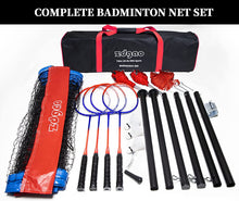 Load image into Gallery viewer, Badminton Set for Backyard with Net | Portable Outdoor Badminton Net with Winch System, 4 Badmitton Rackets, 3 Nylon Shuttlecocks, Boundary Line, and Durable Carrying Bag for Lawn, Beach