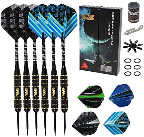 Professional Steel Tip Darts with Brass Barrel Darts+ Aluminum Shafts, Rubber O'Rings, and Extra Flights + Dart Sharpener + Innovative Case Tool+ Extra O'Rings