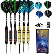 Load image into Gallery viewer, Professional Steel Tip Darts with Brass Barrel Darts+ Aluminum Shafts, Rubber O'Rings, and Extra Flights + Dart Sharpener + Innovative Case Tool+ Extra O'Rings