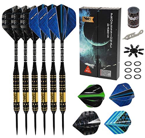Professional Steel Tip Darts with Brass Barrel Darts+ Aluminum Shafts, Rubber O'Rings, and Extra Flights + Dart Sharpener + Innovative Case Tool+ Extra O'Rings