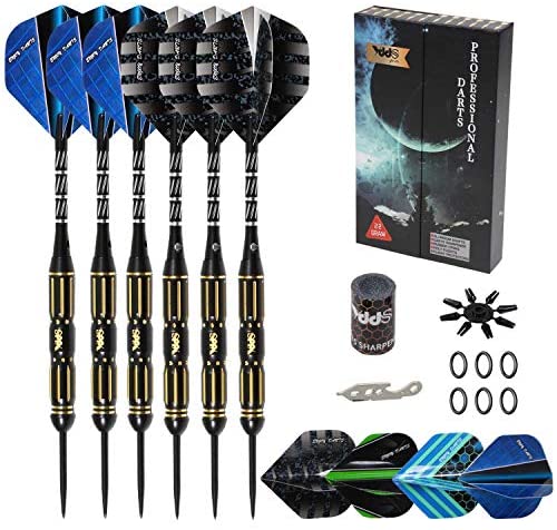Professional Steel Tip Darts with Brass Barrel Darts+ Aluminum Shafts, Rubber O'Rings, and Extra Flights + Dart Sharpener + Innovative Case Tool+ Extra O'Rings