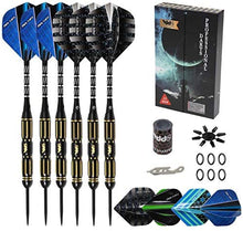 Load image into Gallery viewer, Professional Steel Tip Darts with Brass Barrel Darts+ Aluminum Shafts, Rubber O'Rings, and Extra Flights + Dart Sharpener + Innovative Case Tool+ Extra O'Rings