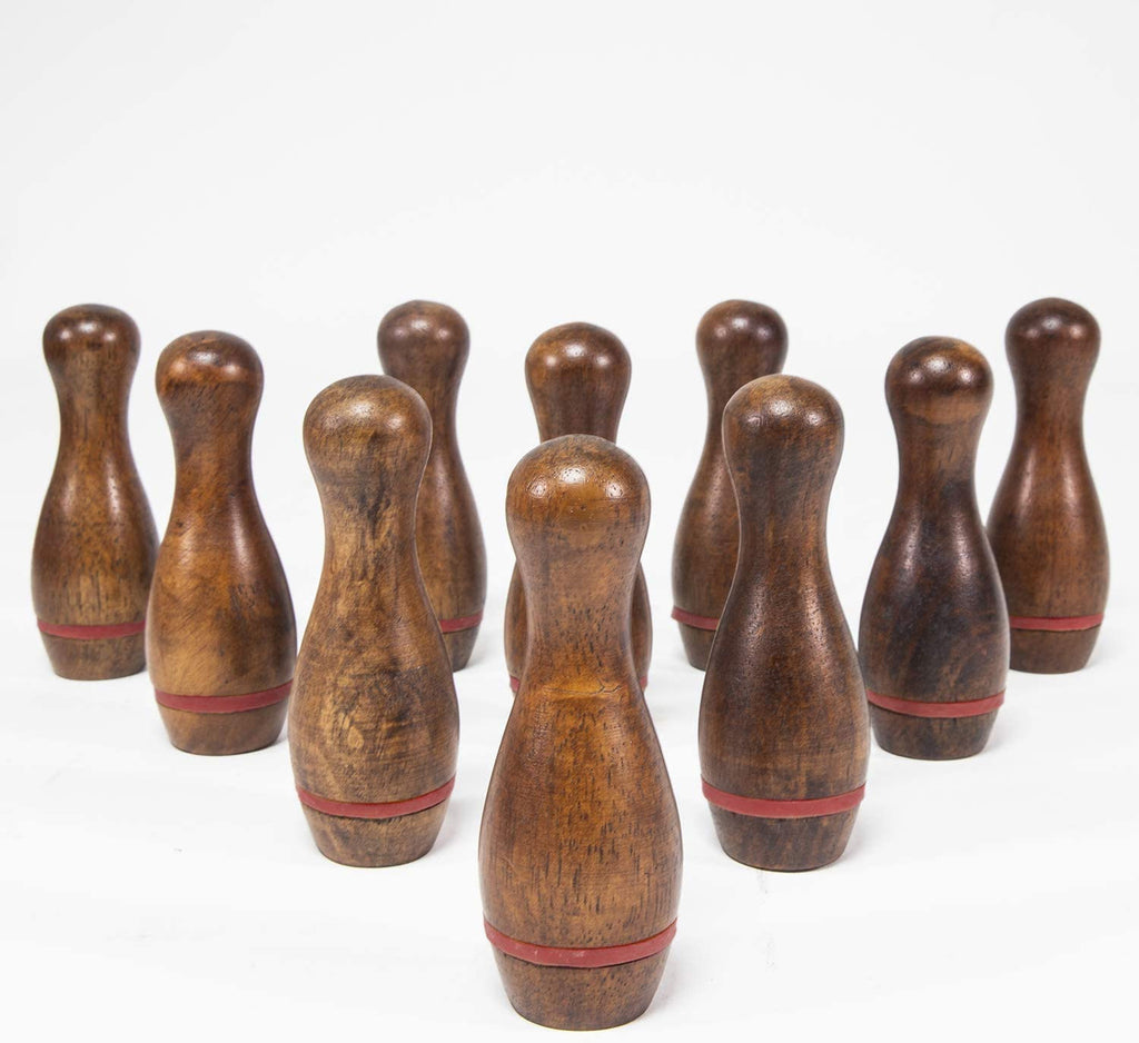 Shuffleboard Bowling Pin Set with 10 Pcs Premium Hardwood Bowling Pins Durable Triangular Pinsetter Resin Bowling Ball and Carrying Bag, Fun for Shuffleboard Games
