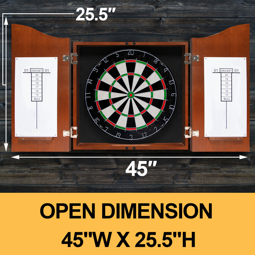 Dart Board Cabinet Set with 18 Inch Bristle Dartboard, Darts Holder Wall Mounted, Darts Throw Line, and Ready-to-Play Bundle with Steel Tip Darts Set