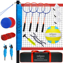 Load image into Gallery viewer, Zdgao Badminton & Volleyball Combo Set - Professional Volleyball Net for Lawn, Backyard, Easy Set up Volleyball Set with Carry Bag, Boundary Line | Come with Flying Discs for Family Fun