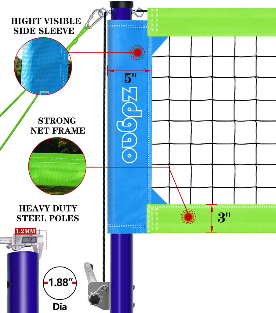 Volleyball Net Outdoor - Professional Volleyball Set with Height Adjustable Aluminum Poles and Anti-Sag System, Boundary Line, Volleyball and Pump
