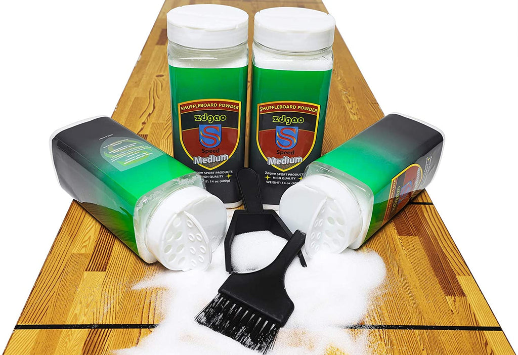 Shuffleboard Wax - Shuffleboard Sand 4 Pack with Mini Brush and Dustpan Set (4 x 14oz)