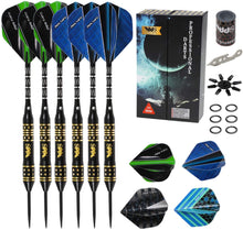 Load image into Gallery viewer, Professional Steel Tip Darts with Brass Barrel Darts+ Aluminum Shafts, Rubber O'Rings, and Extra Flights + Dart Sharpener + Innovative Case Tool+ Extra O'Rings