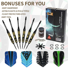 Load image into Gallery viewer, Professional Steel Tip Darts with Brass Barrel Darts+ Aluminum Shafts, Rubber O'Rings, and Extra Flights + Dart Sharpener + Innovative Case Tool+ Extra O'Rings