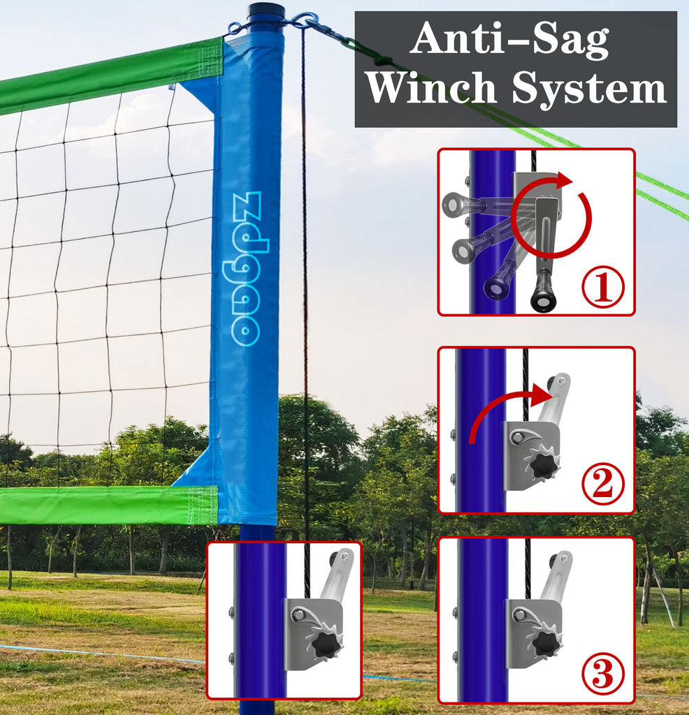 Volleyball Net Outdoor - Professional Volleyball Set with Height Adjustable Aluminum Poles and Anti-Sag System, Boundary Line, Volleyball and Pump