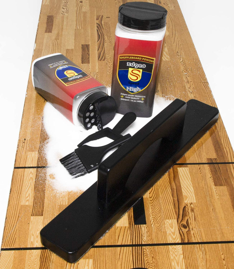 Shuffleboard Wax& Brush Set- Including 2 Cans of Shuffleboard Sand, Powder + 1 Hardwood Brush + Mini Dustpan +Mini Broom