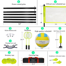 Load image into Gallery viewer, Volleyball and Badminton Set for Backyard and Outdoors with Easy Set-up Volleyball Net + 4 Pro Badminton Rackets + Carrying Bag + Volleyball + Ball Pump