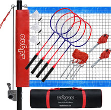 Load image into Gallery viewer, Badminton Set for Backyard with Net | Portable Outdoor Badminton Net with Winch System, 4 Badmitton Rackets, 3 Nylon Shuttlecocks, Boundary Line, and Durable Carrying Bag for Lawn, Beach