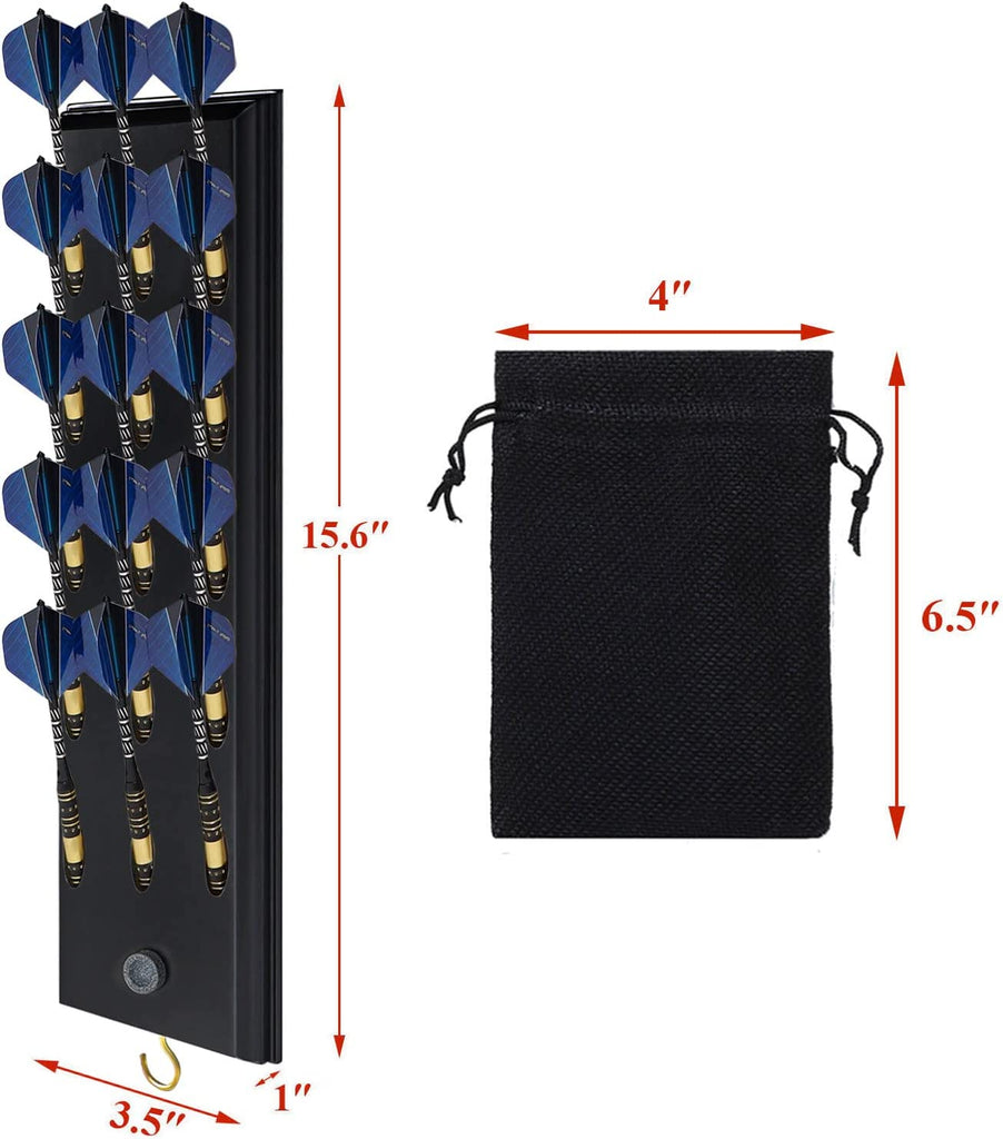 Wall Mounted Darts Holder Displaying 15pcs Steel Tip or Soft Tip Darts | Dart Caddy for Wall with Metal Hook, Come with Darts Throw Line Marker, Accessory Bag, and Darts Sharpener