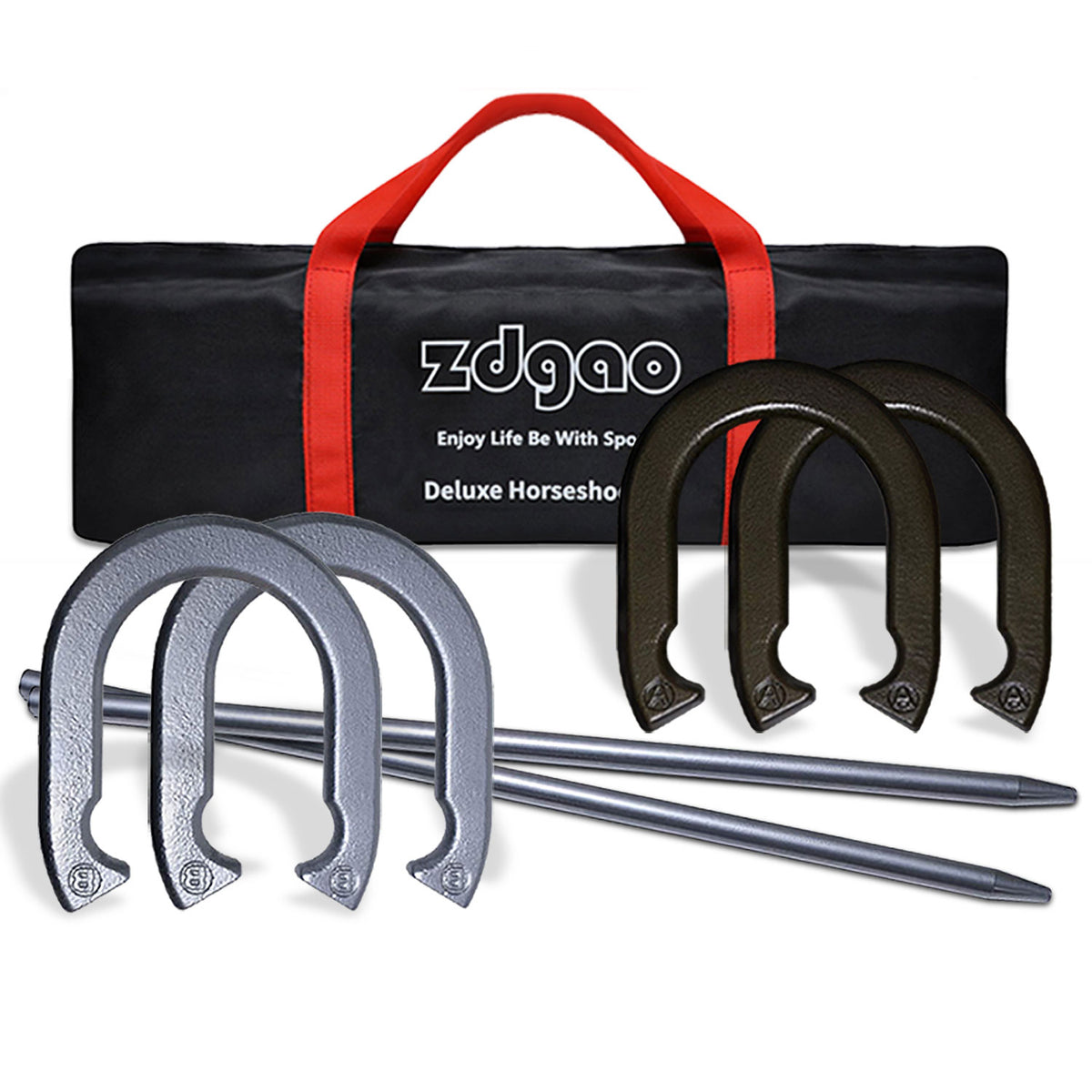 Horseshoe Set w/ 4 Steel Forged Horseshoes 2 Heavy Duty Stakes and Carrying  Case, Traditional Outdoor Lawn Games for Backyard, Silver & Golden