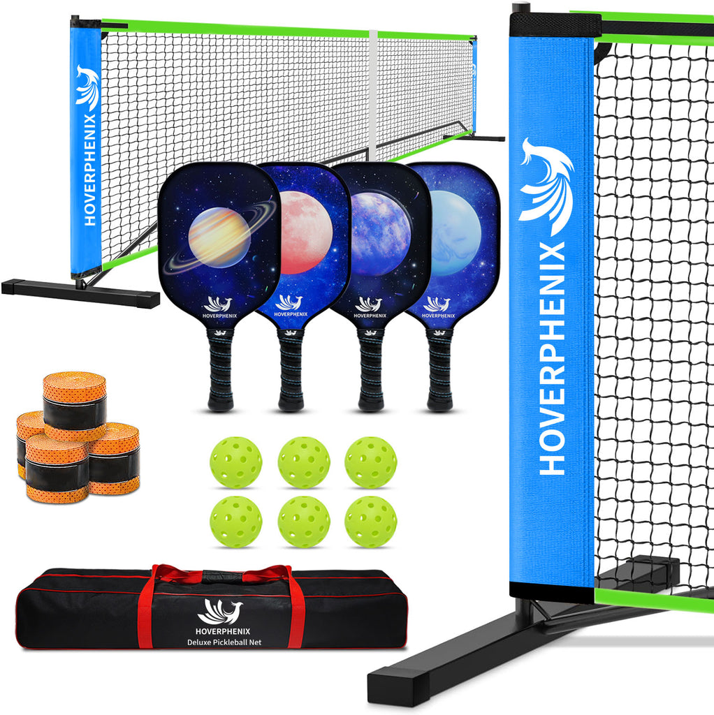 Pickleball Net for Driveway, Portable Pickleball Set with Net and Paddle Set of 4, Outdoor Pickleballs, Carry Bag, Weather Resistant Metal Frame