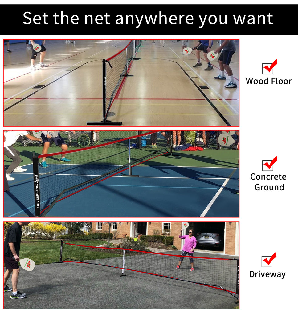 Pickleball Set with Net for Driveway, Portable Regulation Size Pickleball Net System with Paddle Set of 4, Outdoor Pickleballs, Carry Bag, Weather Resistant Metal Frame