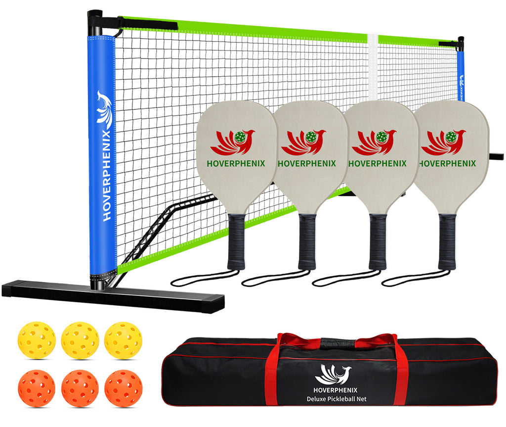 Pickleball Net Set with Regulation Size Pickleball Net, Pickleball Paddles Set of 4, 6 Outdoor Pickleballs and Carry Bag, Portable Pickle Ball Net System for Driveway, Home, Backyard