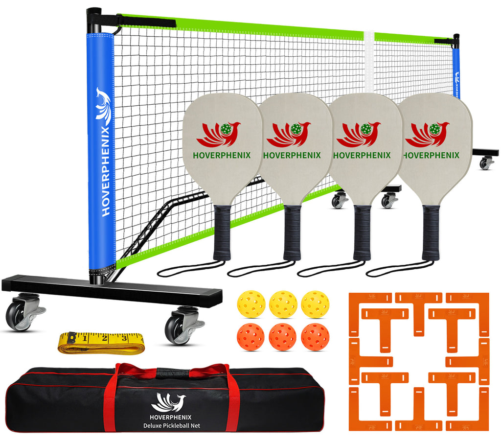 Pickleball Net Set with Regulation Size Pickleball Net, Pickleball Paddles Set of 4, 6 Outdoor Pickleballs and Carry Bag, Portable Pickle Ball Net System for Driveway, Home, Backyard