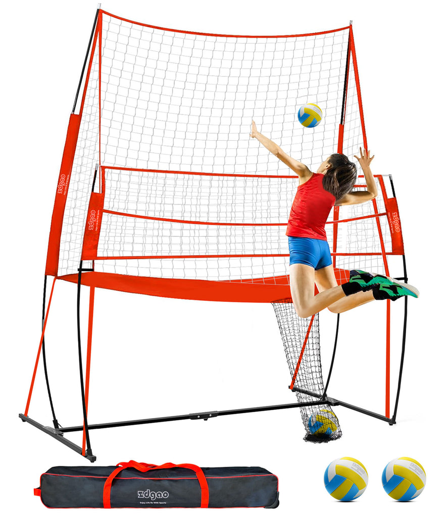 Zdgao Volleyball Training Net - Adjustable 11 x 8 FT Volleyball Practice Equipment For Indoor Outdoor | Great For Serving And Dunking Drills | Portable Wheeled Carry Bag And Volleyball & Easy Assembly