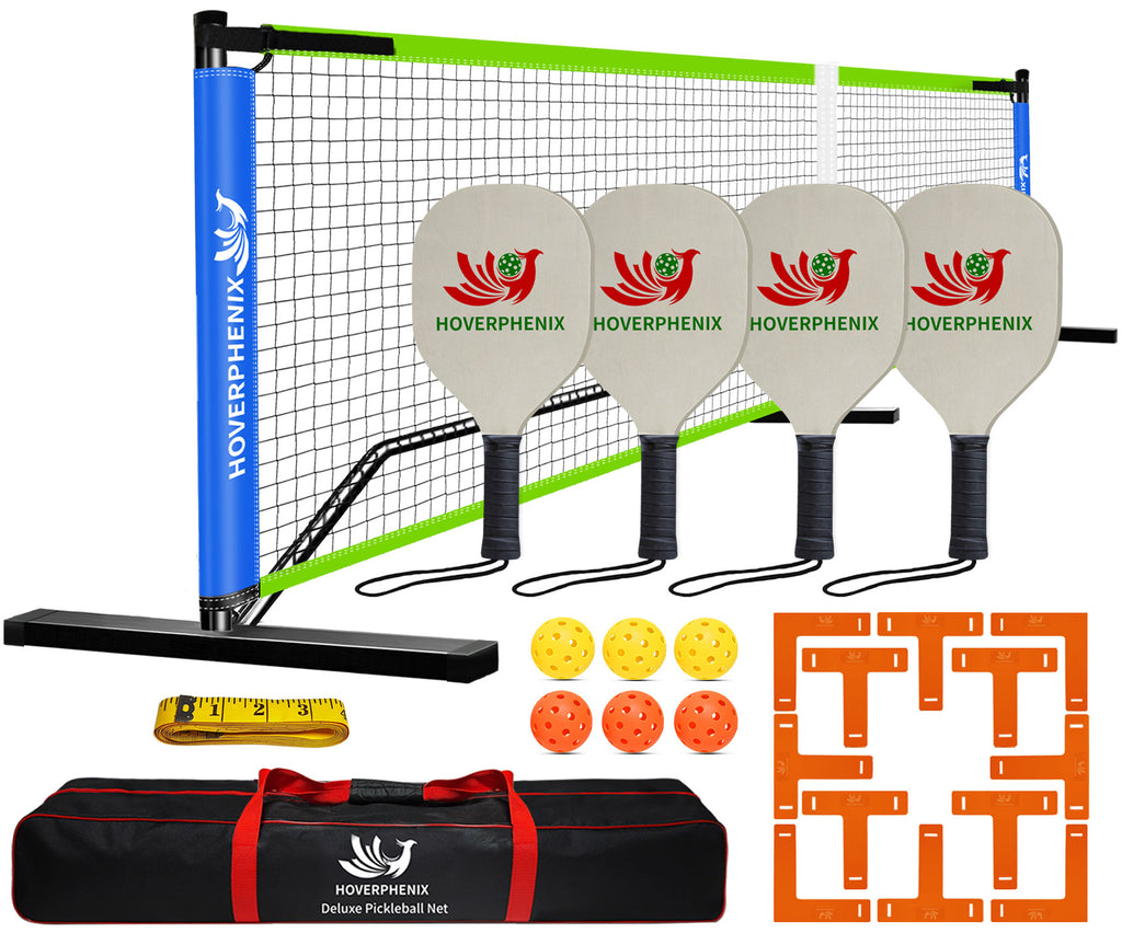 Pickleball Net Set with Regulation Size Pickleball Net, Pickleball Paddles Set of 4, 6 Outdoor Pickleballs and Carry Bag, Portable Pickle Ball Net System for Driveway, Home, Backyard