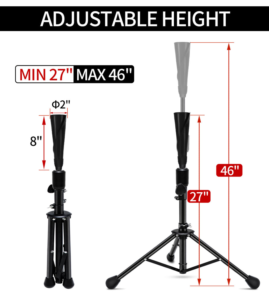 FDLS Baseball Batting tee for Adults and Youth Teens, Portable Tripod Stand Base Tee Easy Adjustable Height 27 to 46 inches for Hitting Training Practice, with Carrying Bag