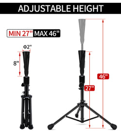 FDLS Baseball Batting tee for Adults and Youth Teens, Portable Tripod Stand Base Tee Easy Adjustable Height 27 to 46 inches for Hitting Training Practice, with Carrying Bag