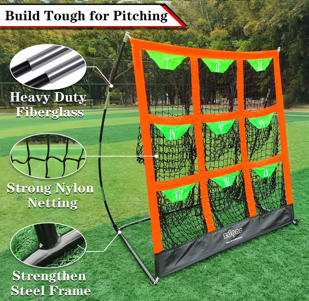 9 Hole Pitching Net for Baseball and Softball | Pitcher Training Net with Strike Zone Indoor Outdoor for Teens, Adults, Portable Pitching Training Equipment with Carry Bag