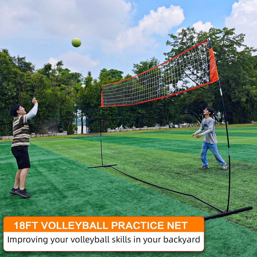 12FT/18FT Portable Volleyball Training Net for Hitting or Serving Drills, Outdoor & Indoor Freestanding Volleyball Practice Net with Height Adjustable, Volleyball, Carry Bag