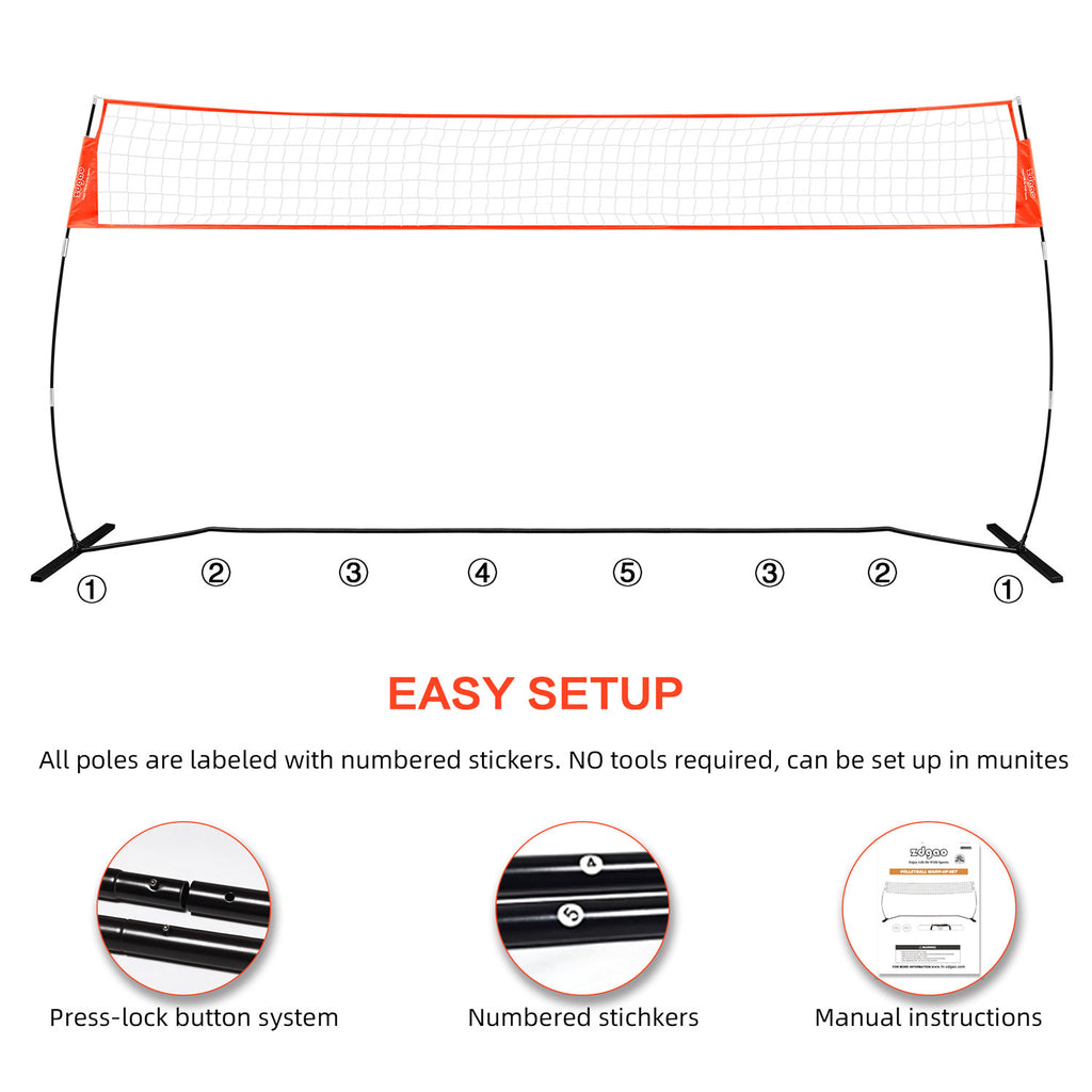 12FT/18FT Portable Volleyball Training Net for Hitting or Serving Drills, Outdoor & Indoor Freestanding Volleyball Practice Net with Height Adjustable, Volleyball, Carry Bag