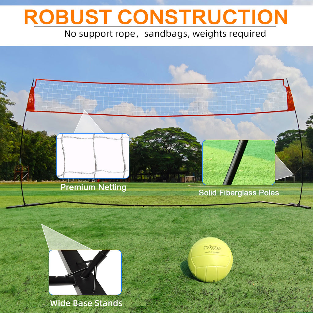 12FT/18FT Portable Volleyball Training Net for Hitting or Serving Drills, Outdoor & Indoor Freestanding Volleyball Practice Net with Height Adjustable, Volleyball, Carry Bag