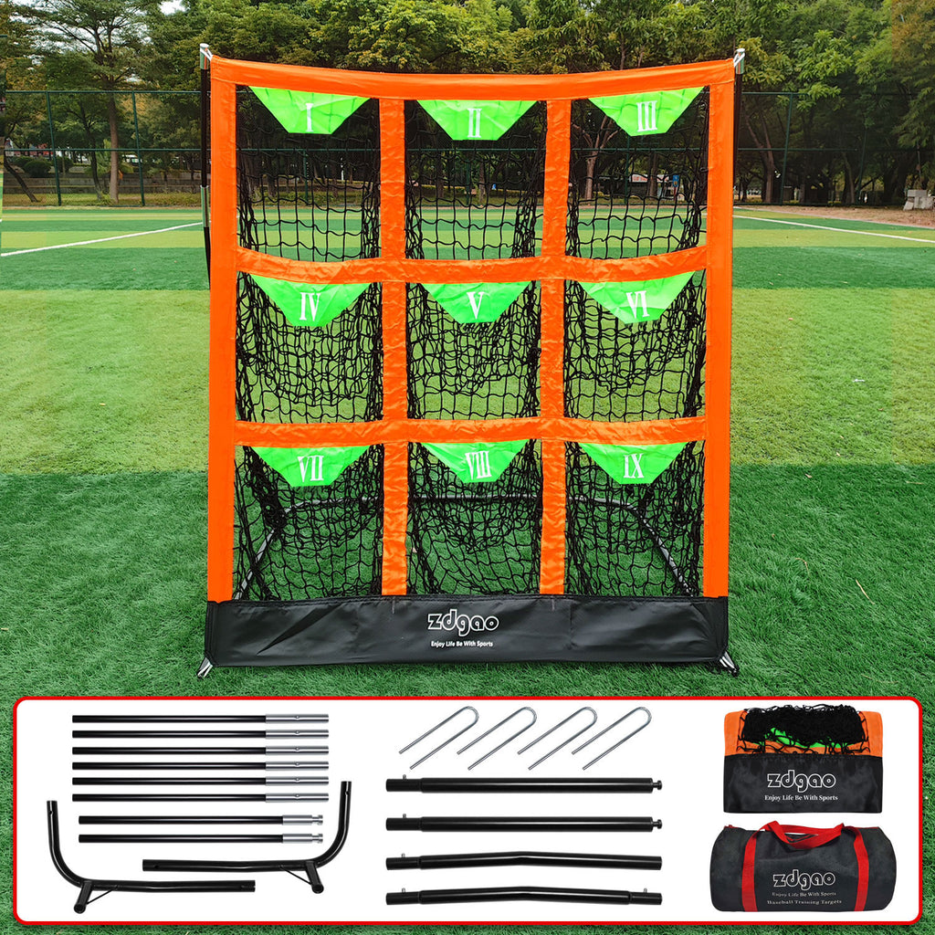 9 Hole Pitching Net for Baseball and Softball | Pitcher Training Net with Strike Zone Indoor Outdoor for Teens, Adults, Portable Pitching Training Equipment with Carry Bag