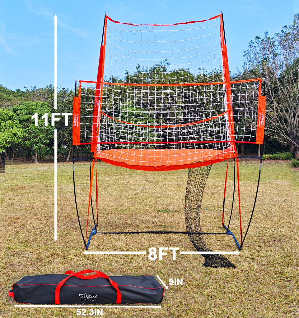 Zdgao Volleyball Training Net - Adjustable 11 x 8 FT Volleyball Practice Equipment For Indoor Outdoor | Great For Serving And Dunking Drills | Portable Wheeled Carry Bag And Volleyball & Easy Assembly