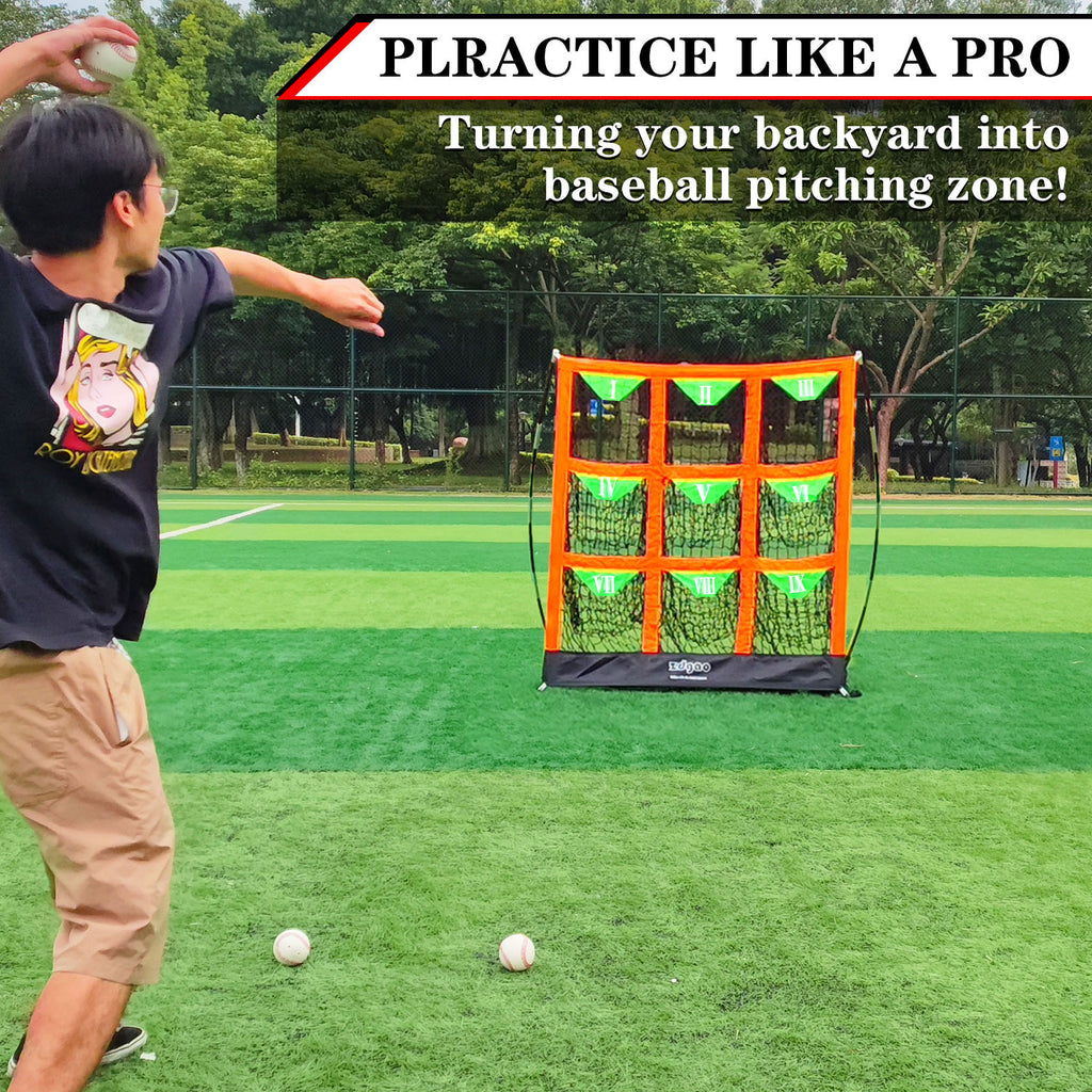 9 Hole Pitching Net for Baseball and Softball | Pitcher Training Net with Strike Zone Indoor Outdoor for Teens, Adults, Portable Pitching Training Equipment with Carry Bag