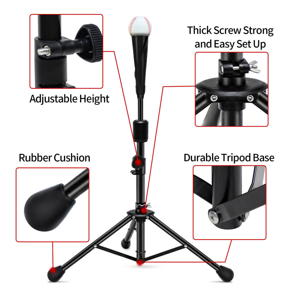 FDLS Baseball Batting tee for Adults and Youth Teens, Portable Tripod Stand Base Tee Easy Adjustable Height 27 to 46 inches for Hitting Training Practice, with Carrying Bag