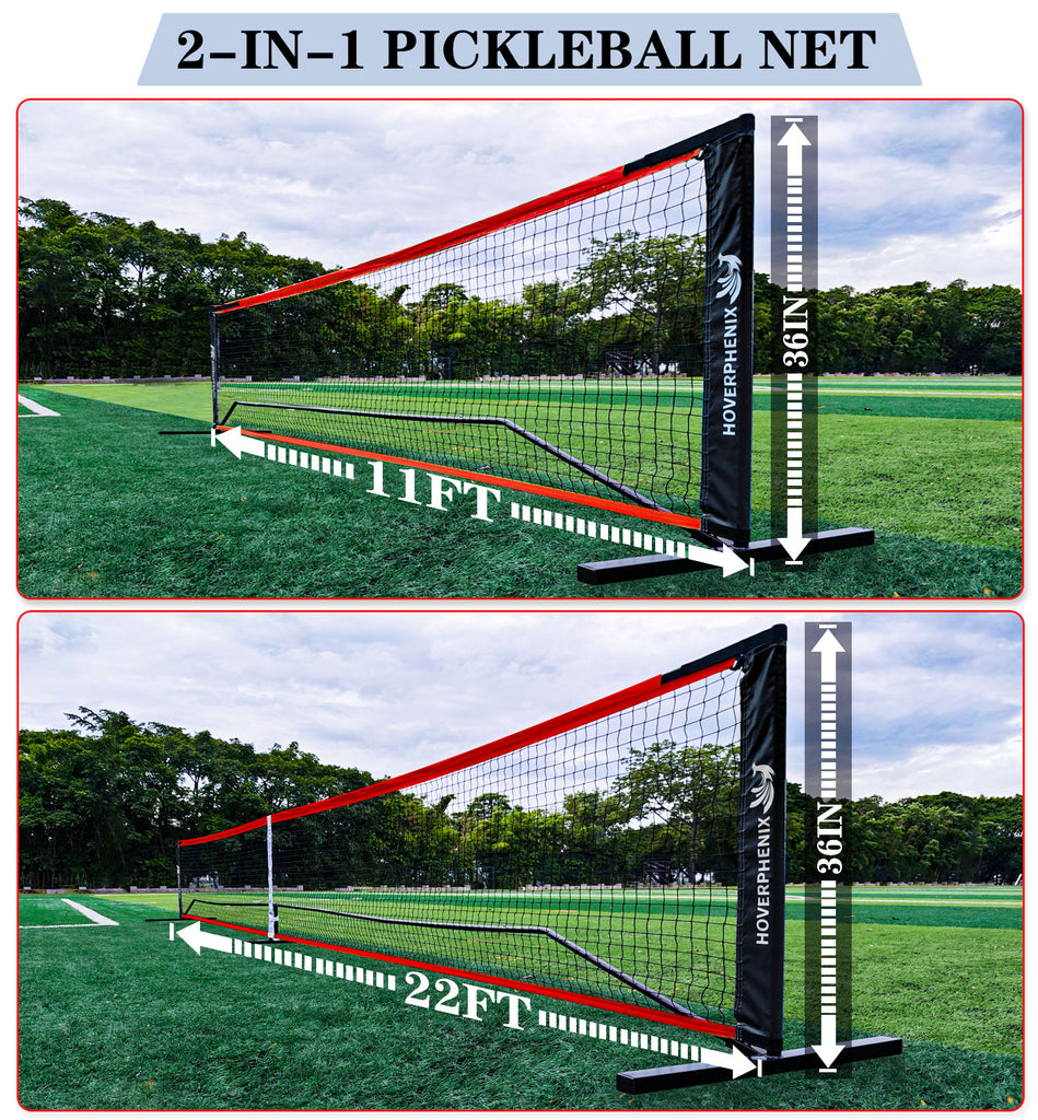  Hoverphenix Portable Pickleball Net, 22 FT Regulation Size & 11 FT Half Court Size Pickle Ball Net with 2 Pickleballs,Carry Bag, 2 in 1 pickleball net for driveway, Backyards,Outdoor,Indoor,Easy Setup