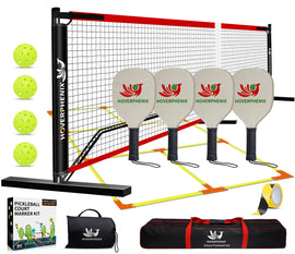 Pickleball Set with Net for Driveway, Portable Regulation Size Pickleball Net System with Paddle Set of 4, Outdoor Pickleballs, Carry Bag, Weather Resistant Metal Frame